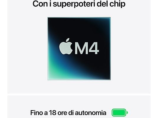 APPLE MacBook Air 13'', Chip M4, 10 CPU 8 GPU, 16GB, 256GB, Mezzanotte